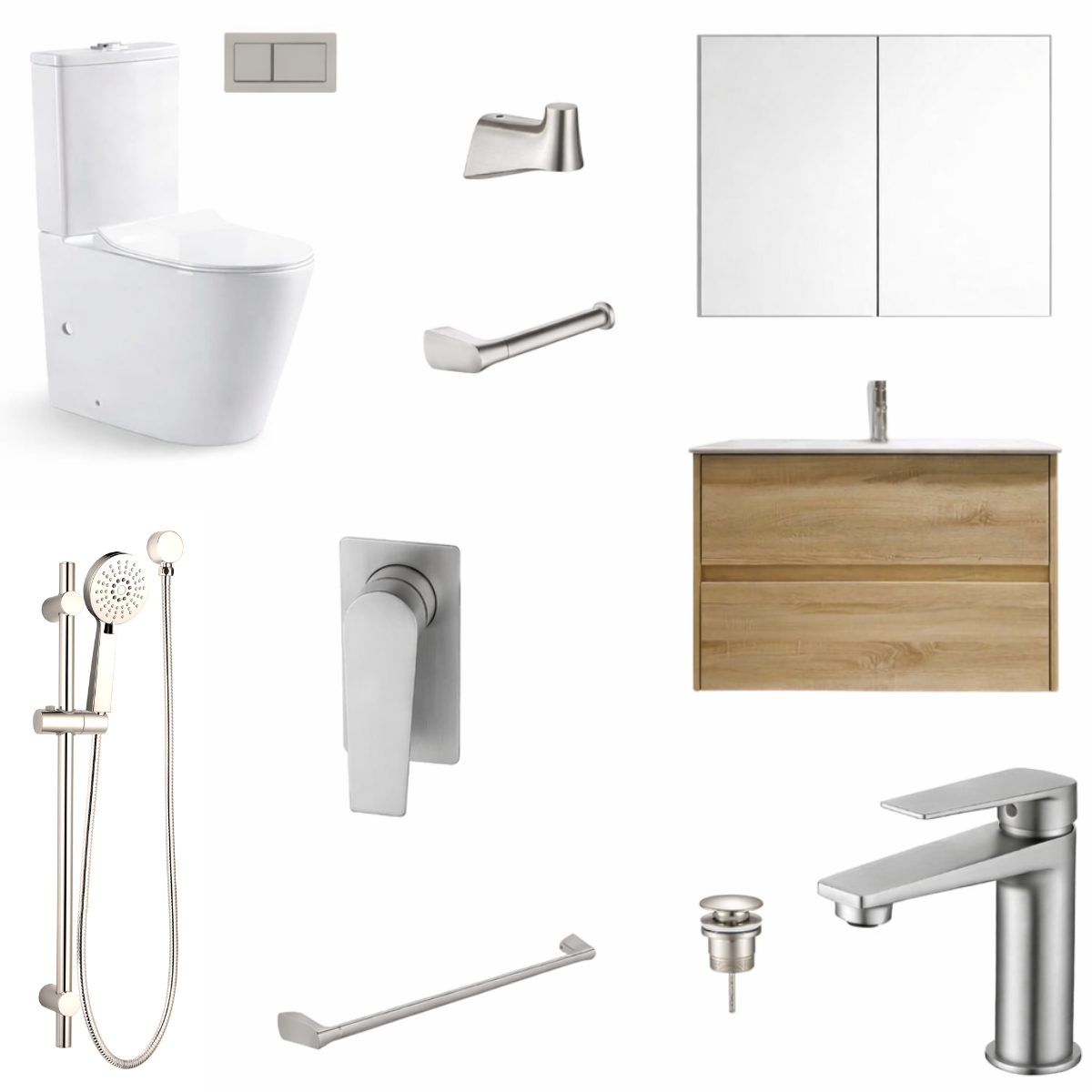COMPLETE BATHROOM PACKAGE - EXON RANGE BRUSHED NICKEL WITH NUTRO VANITY