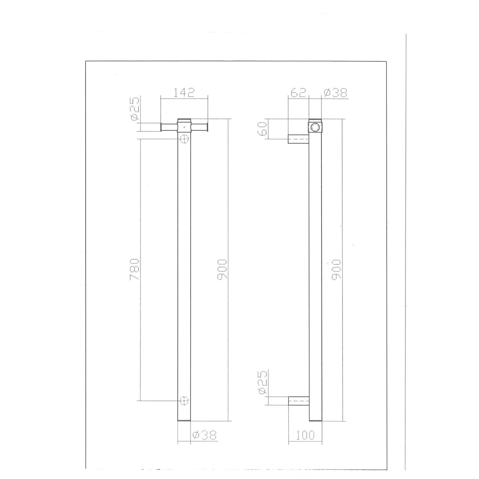 Single Bar Heated Towel Rail (TP900)
