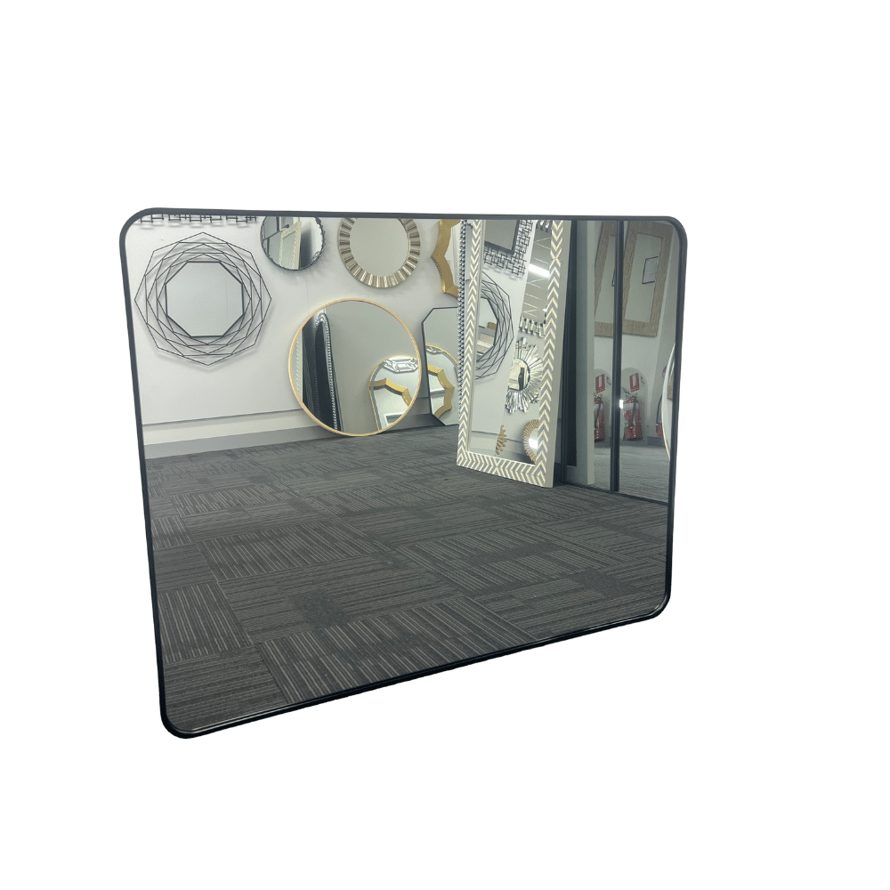 Rounded Edge Wall Mirror – 100cm x 80cm Black / Gold Aluminium Frame