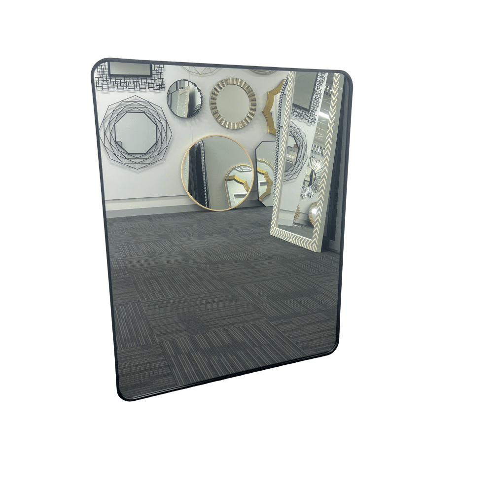 Black Framed Rounded Edge Wall Mirror Modern Rectangular 100cm x 80cm
