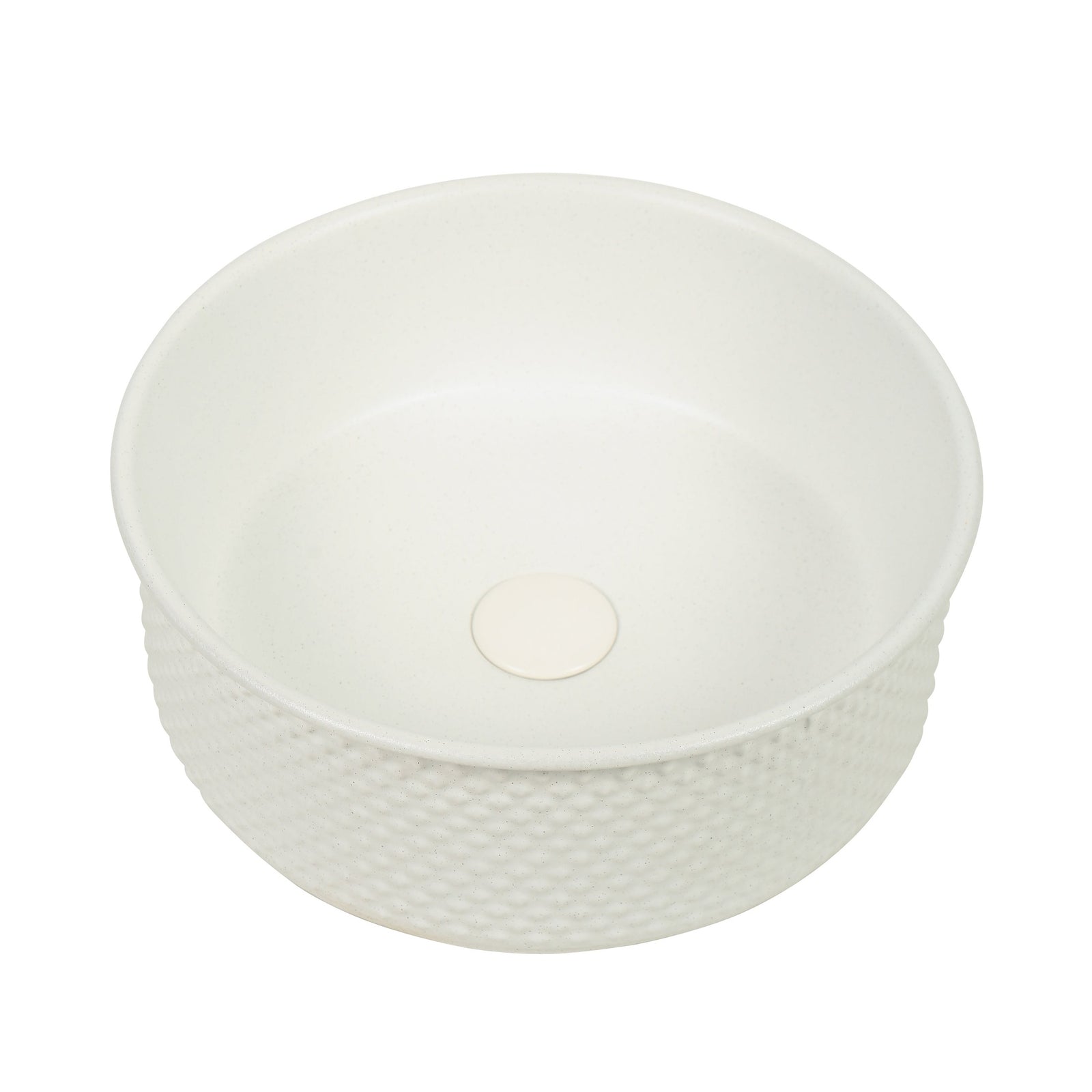 P-Tessina 38- 385mm Round Textured Ceramic Basin – Matte White. at Blue Bathware