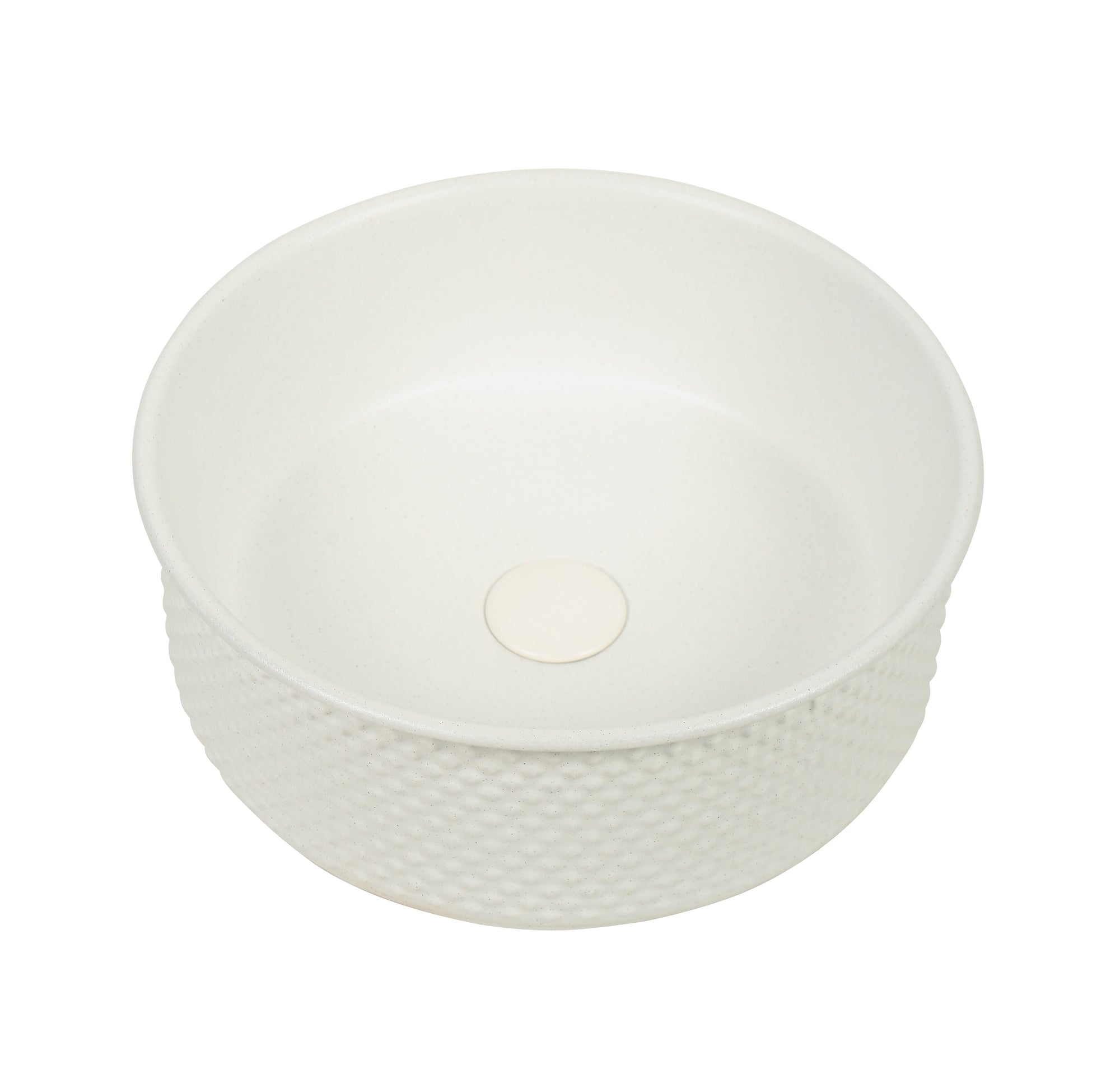 P-Tessina 38- 385mm Round Textured Ceramic Basin – Matte White. at Blue Bathware