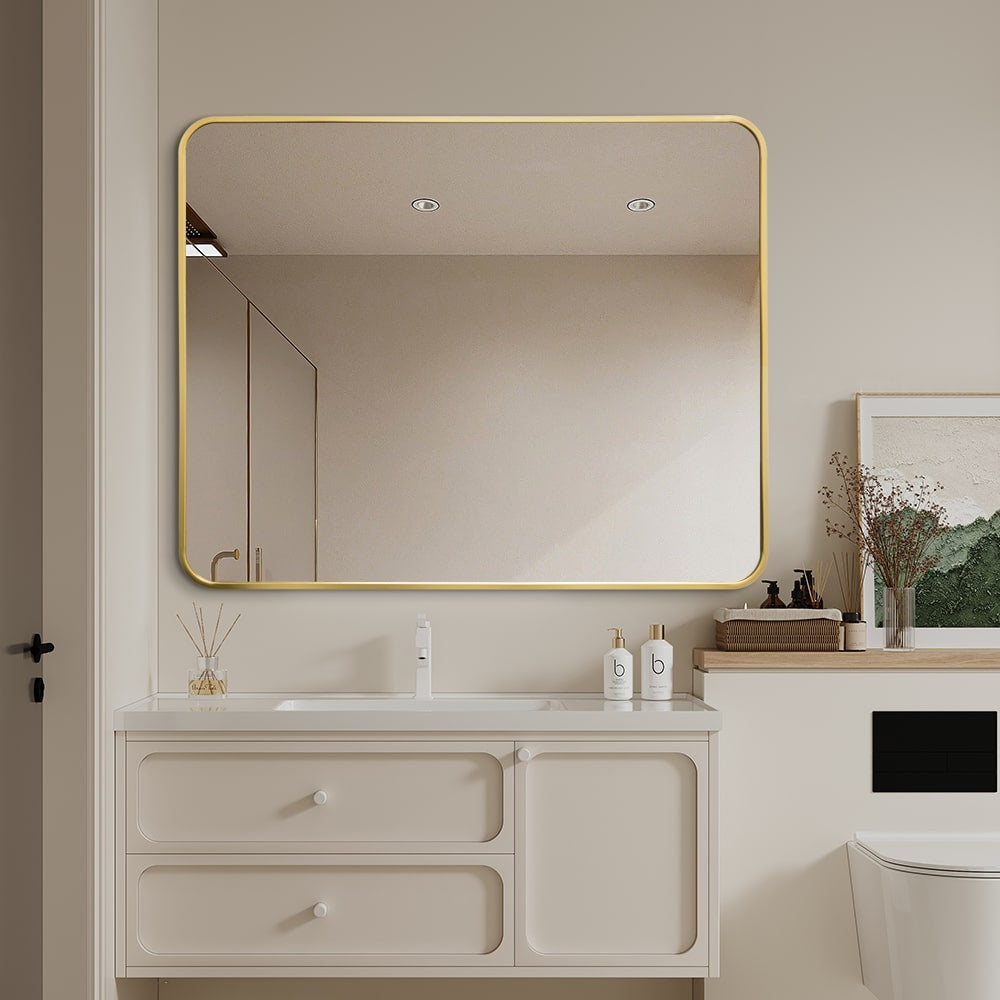 Rounded Edge Wall Mirror – 100cm x 80cm Black / Gold Aluminium Frame