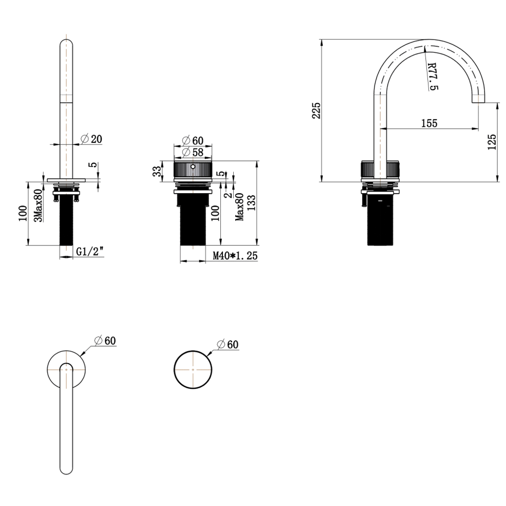Mica Fluted Gooseneck Hob Basin Mixer Set