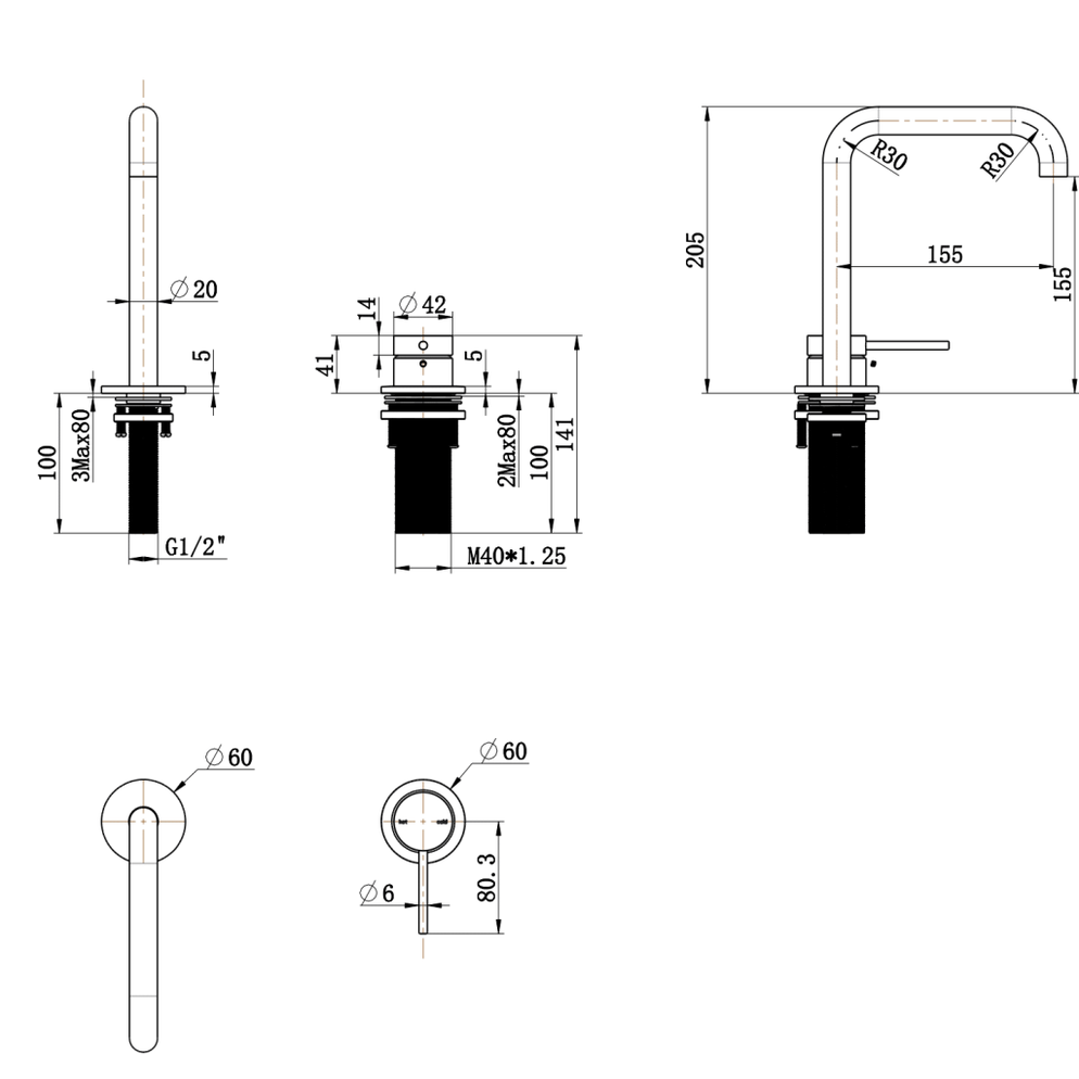 Mica Soft-Square Hob Basin Mixer Set