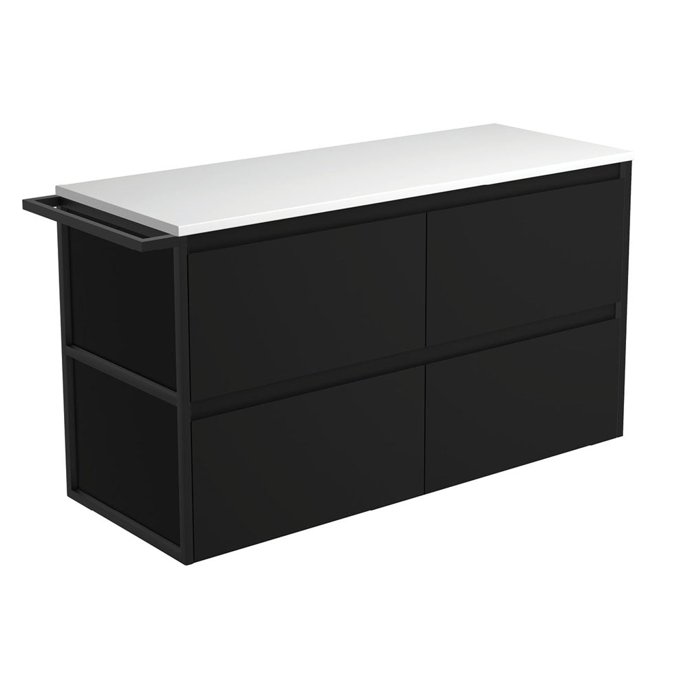 Amato Satin Black 1200 Wall-Hung Cabinet, 1 Frame & 1 Towel Rail