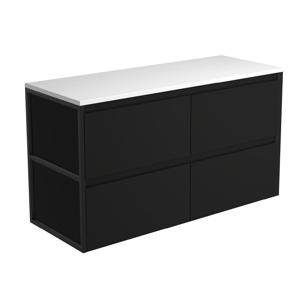 Amato Satin Black 1200 Wall-Hung Cabinet, Matte Black Frames