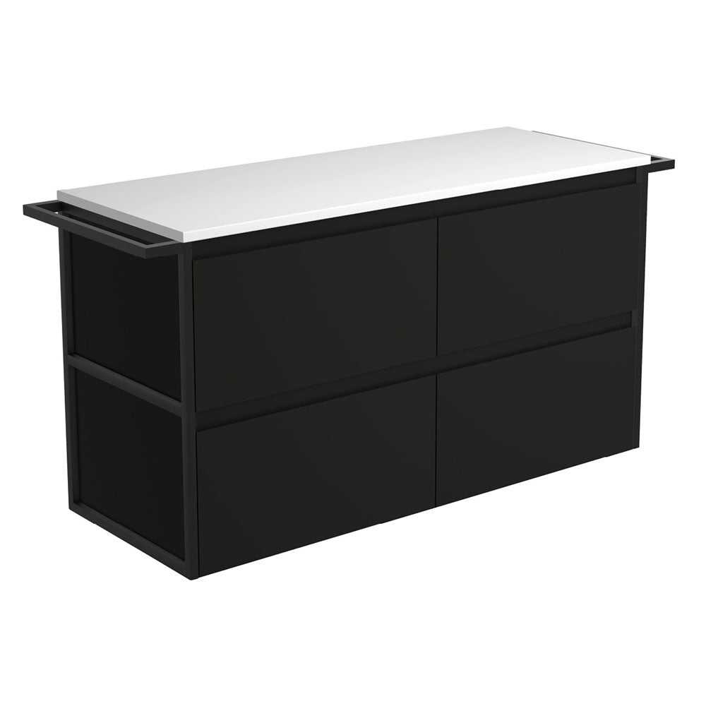 Amato Satin Black 1200 Wall-Hung Cabinet, Matte Black Towel Rails