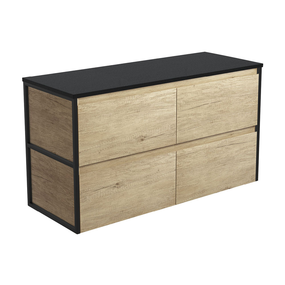 Amato Scandi Oak 1200 Wall-Hung Cabinet, Matte Black Frames