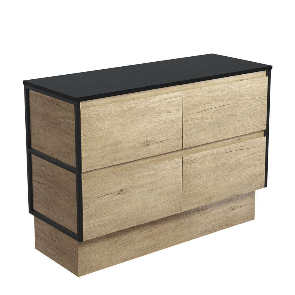 Amato Scandi Oak 1200 Cabinet on Kickboard, Matte Black Frames
