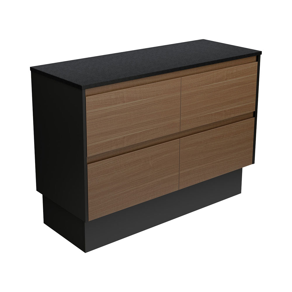 Amato Walnut 1200  Cabinet on Kickboard, Satin Black Panels
