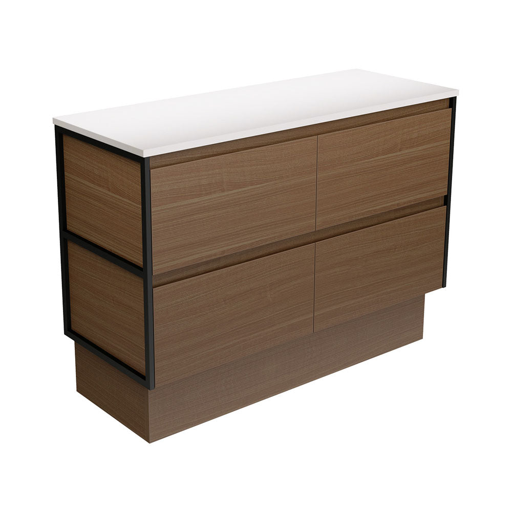 Amato Walnut 1200  Cabinet on Kickboard, Matte Black Frames