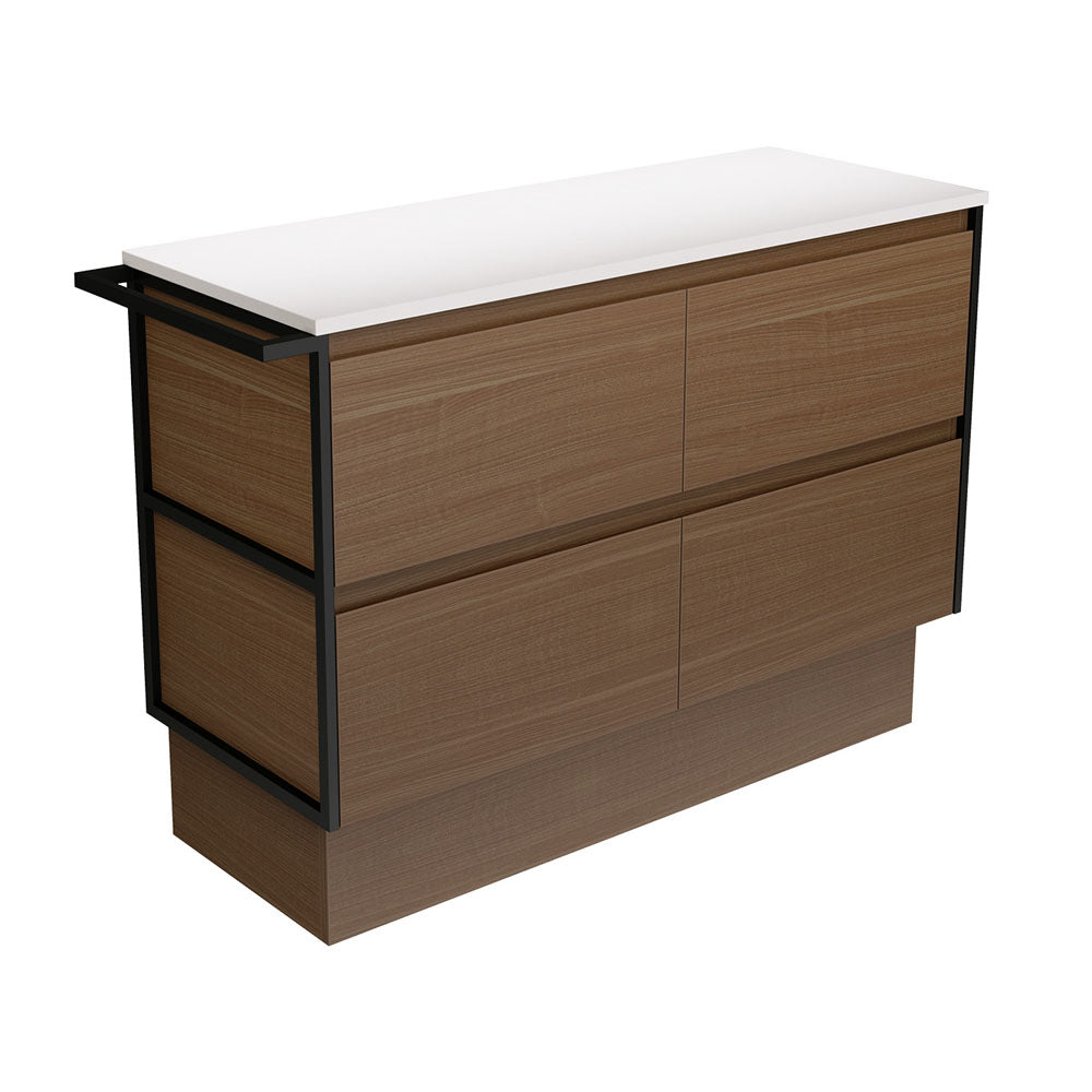 Amato Walnut 1200 Cabinet on Kickboard, 1 Frame & 1 Towel Rail