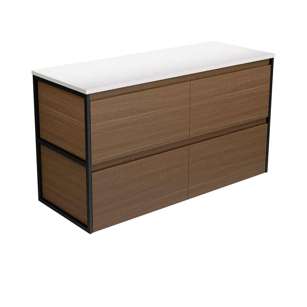Amato Walnut 1200  Wall Hung Cabinet, Matte Black Frames