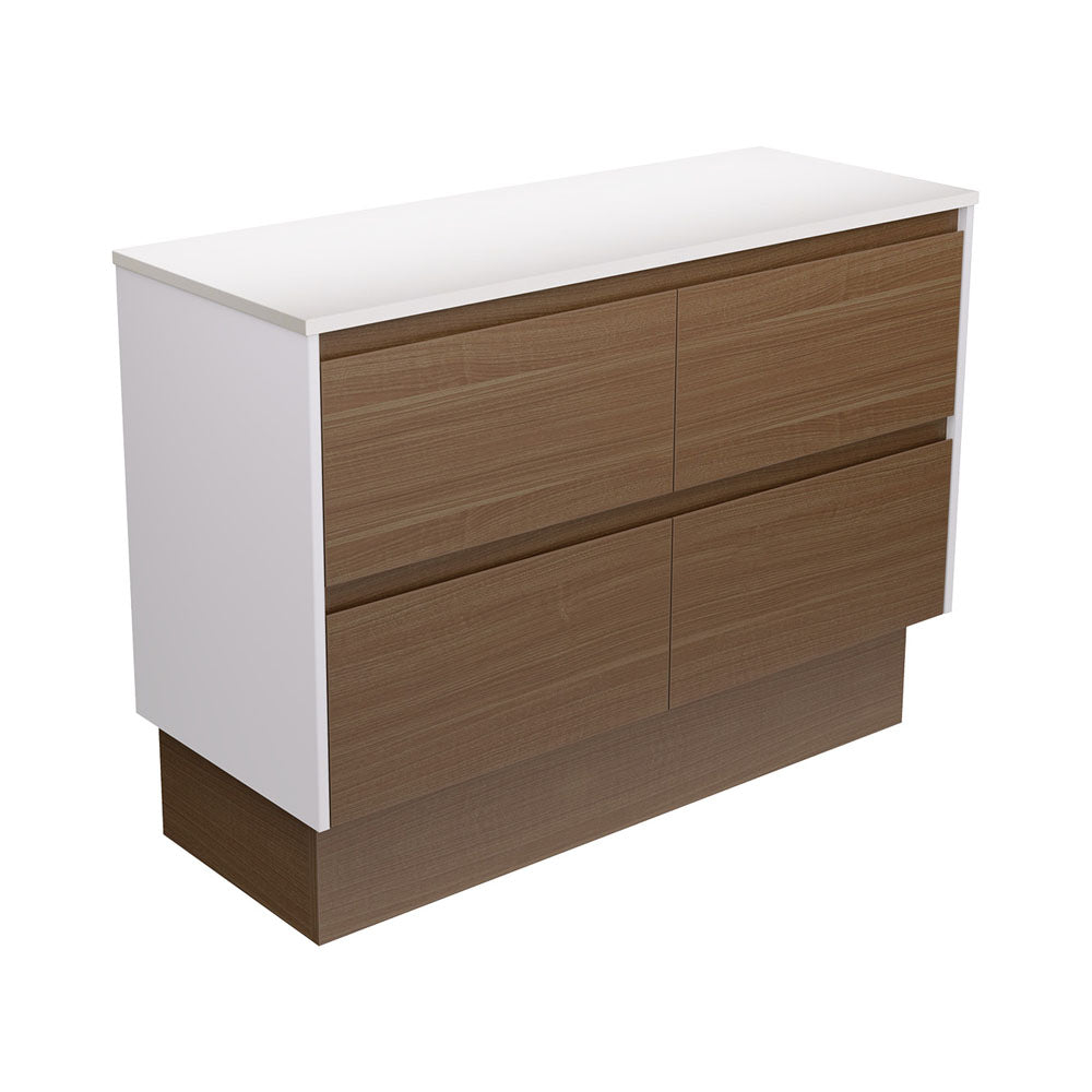Amato Walnut 1200  Cabinet on Kickboard, Satin White Panels