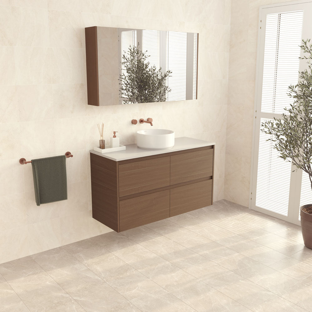 Amato Walnut 1200  Wall Hung Cabinet, Walnut Panels