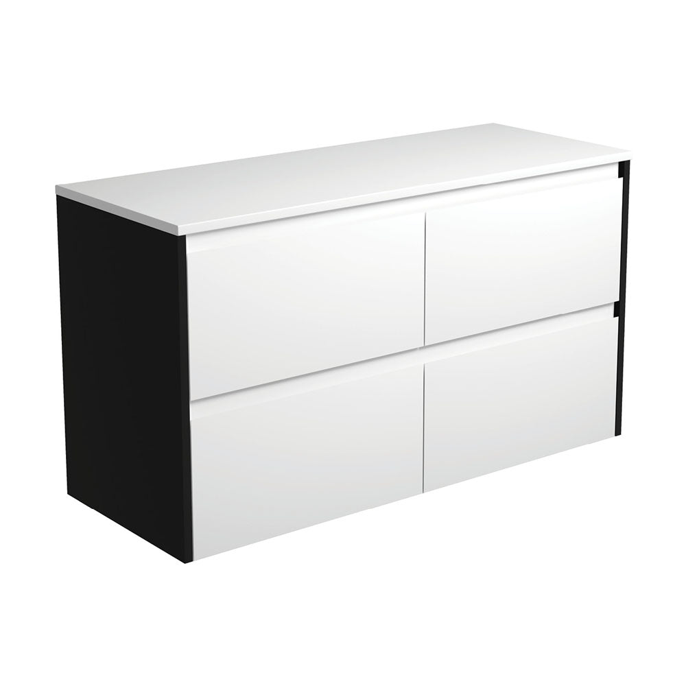 Amato Satin White 1200 Wall-Hung Cabinet, Satin Black Panels
