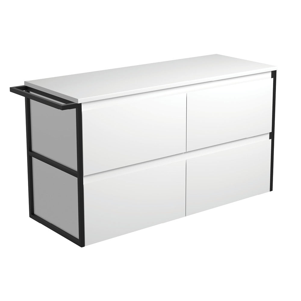 Amato Satin White 1200 Wall-Hung Cabinet, 1 Frame & 1 Towel Rail