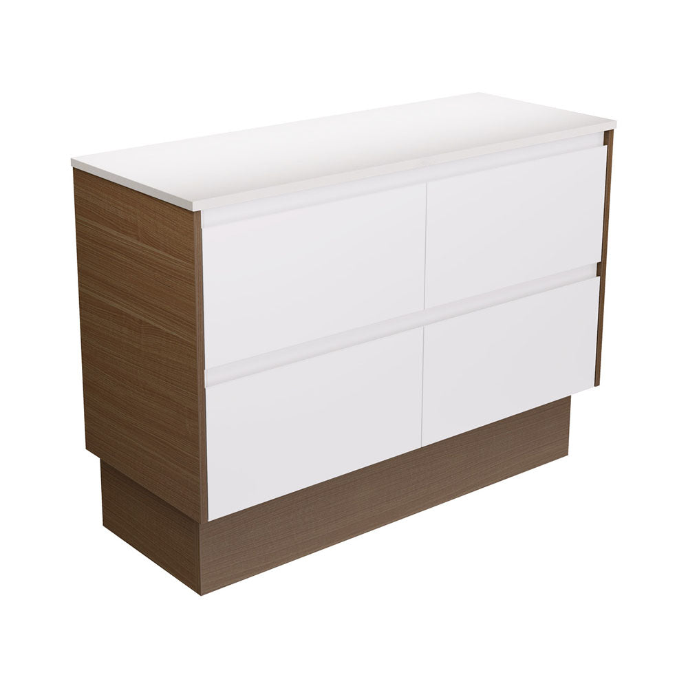 Amato  Satin White 1200 Cabinet on Kickboard, Walnut Panels