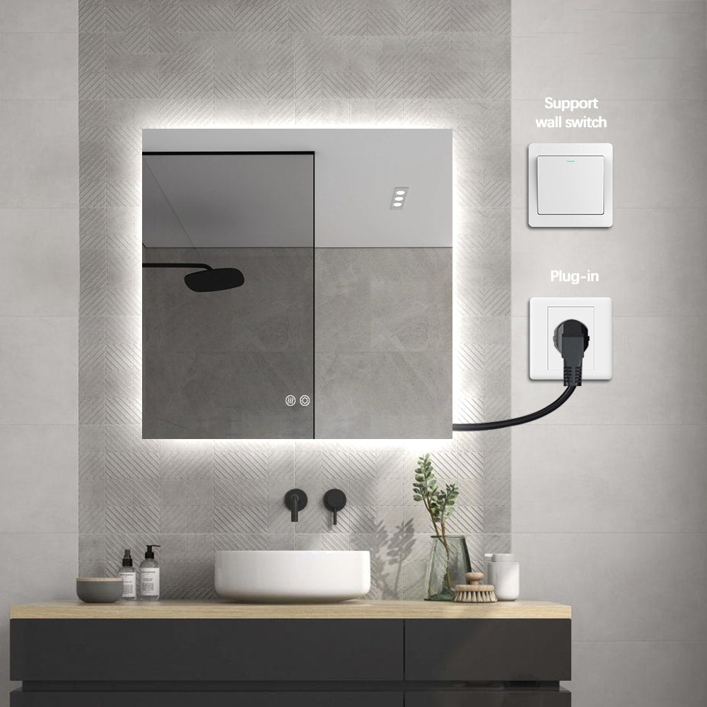 Square LED Bathroom Mirror 60cm x 60cm Frameless Backlit Straight Corner Dimmable