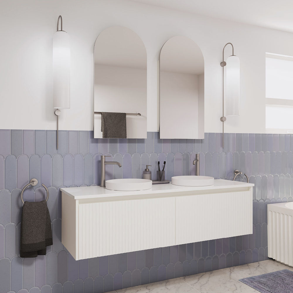 Alina Fluted Satin White 1500 Wall-Hung Cabinet