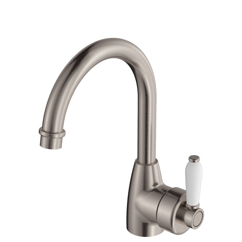 Eleanor Gooseneck Basin Mixer - Brushed Nickel / Ceramic
