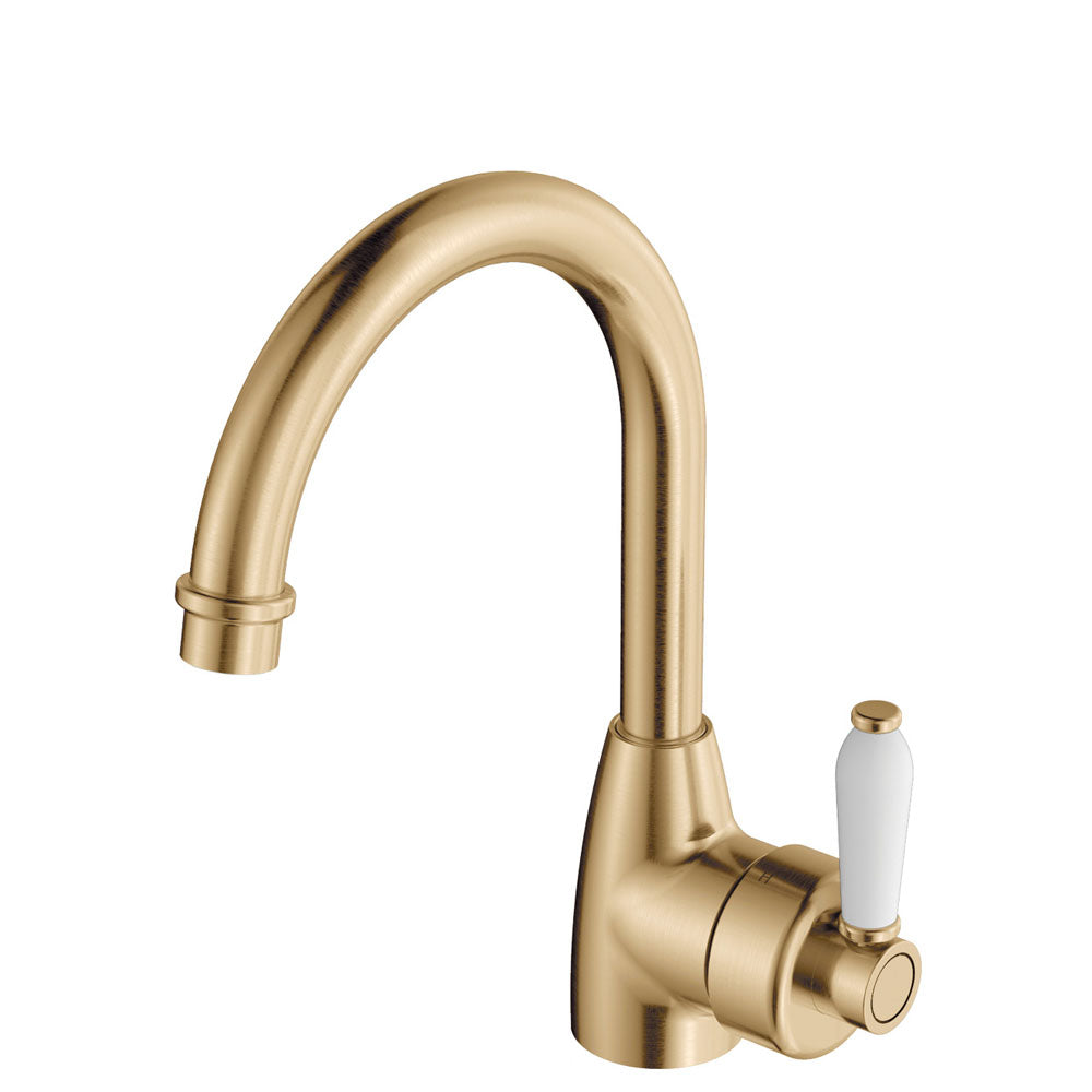 Eleanor Gooseneck Basin Mixer - Urban Brass / Ceramic