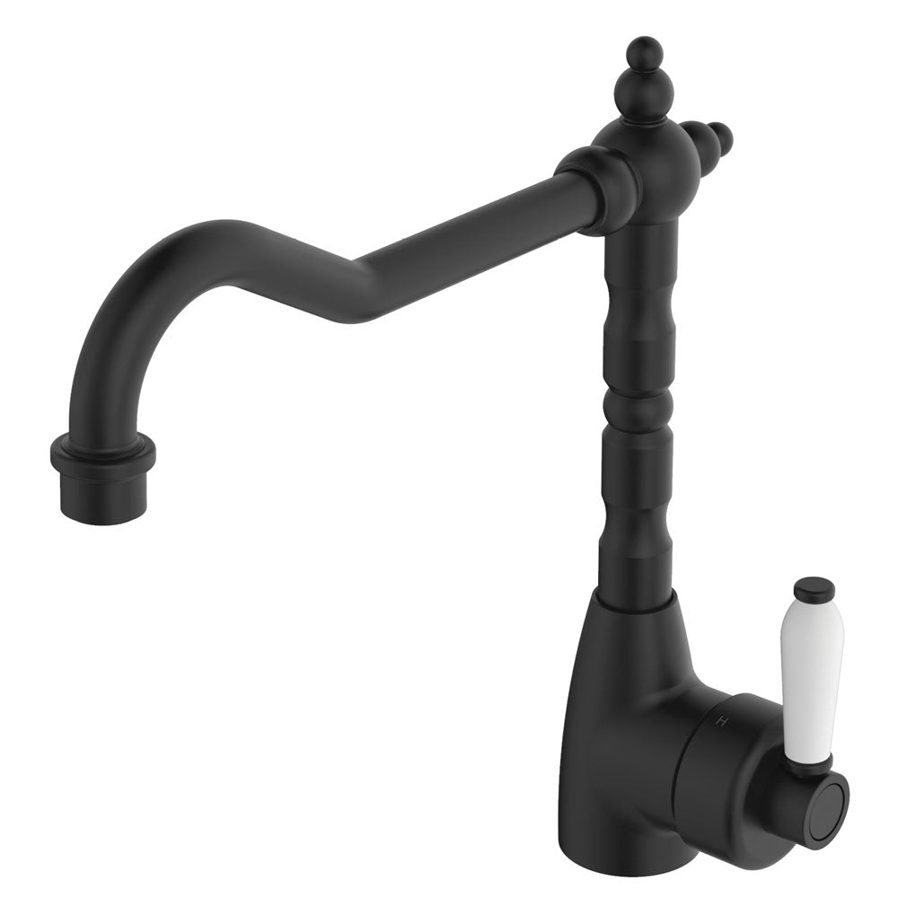 Eleanor Shepherds Crook Sink Mixer - Matte Black / Ceramic