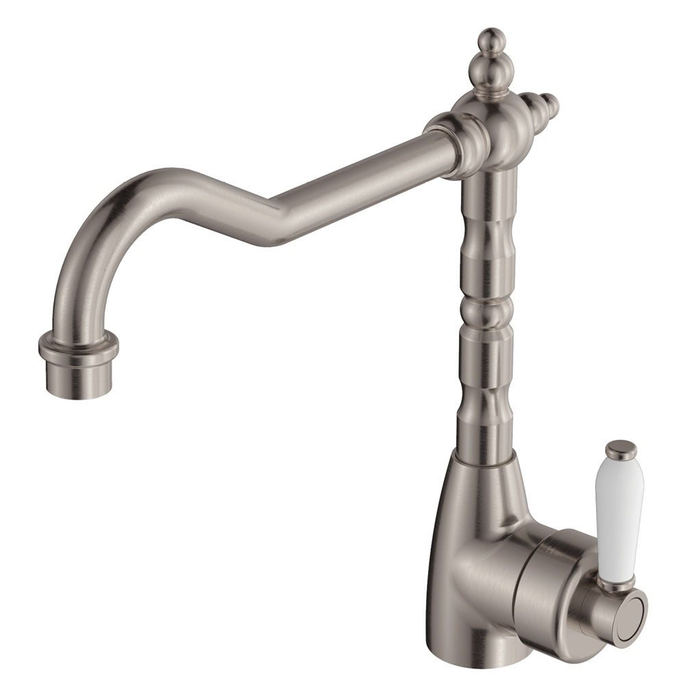 Eleanor Shepherds Crook Sink Mixer - Brushed Nickel / Ceramic