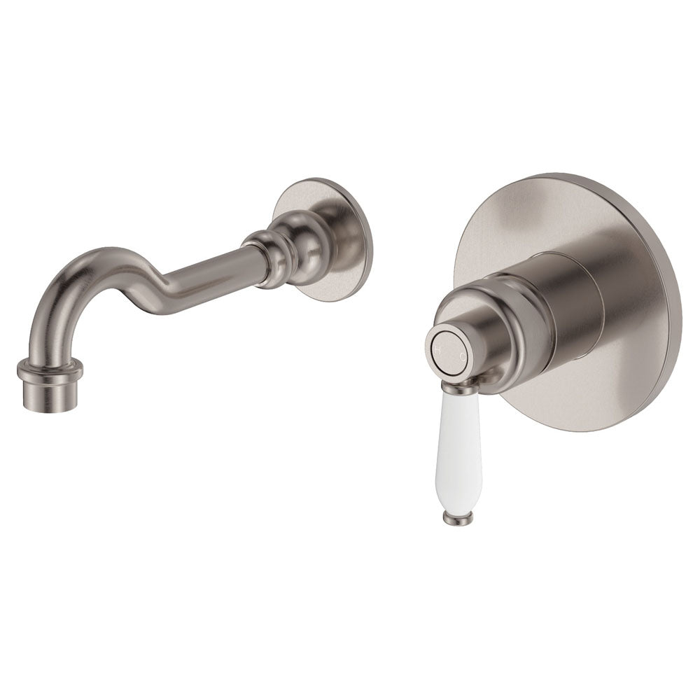 Eleanor Wall Basin/Bath Mixer Set - Brushed Nickel / Ceramic