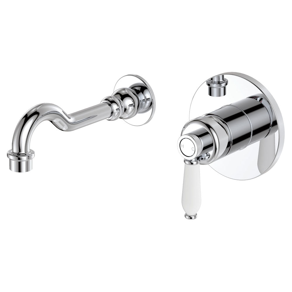 Eleanor Wall Basin/Bath Mixer Set - Chrome / Ceramic