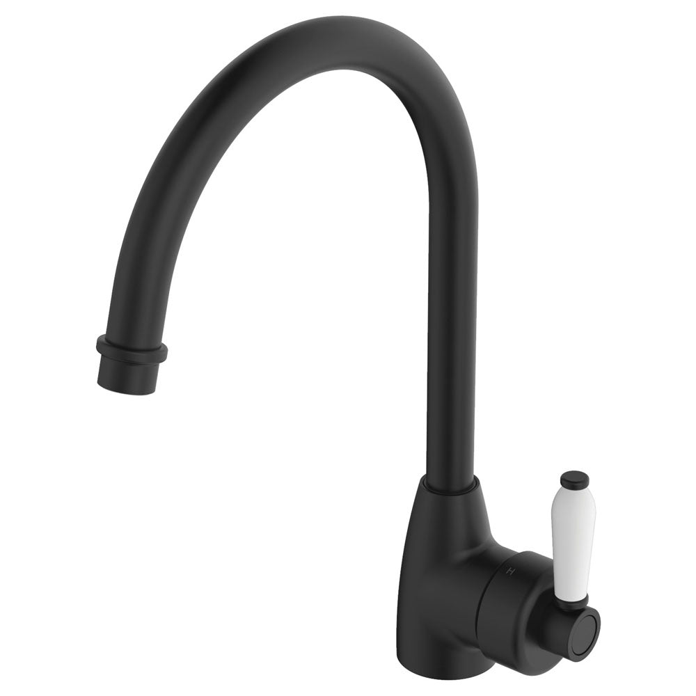 Eleanor Gooseneck Sink Mixer - Matte Black / Ceramic