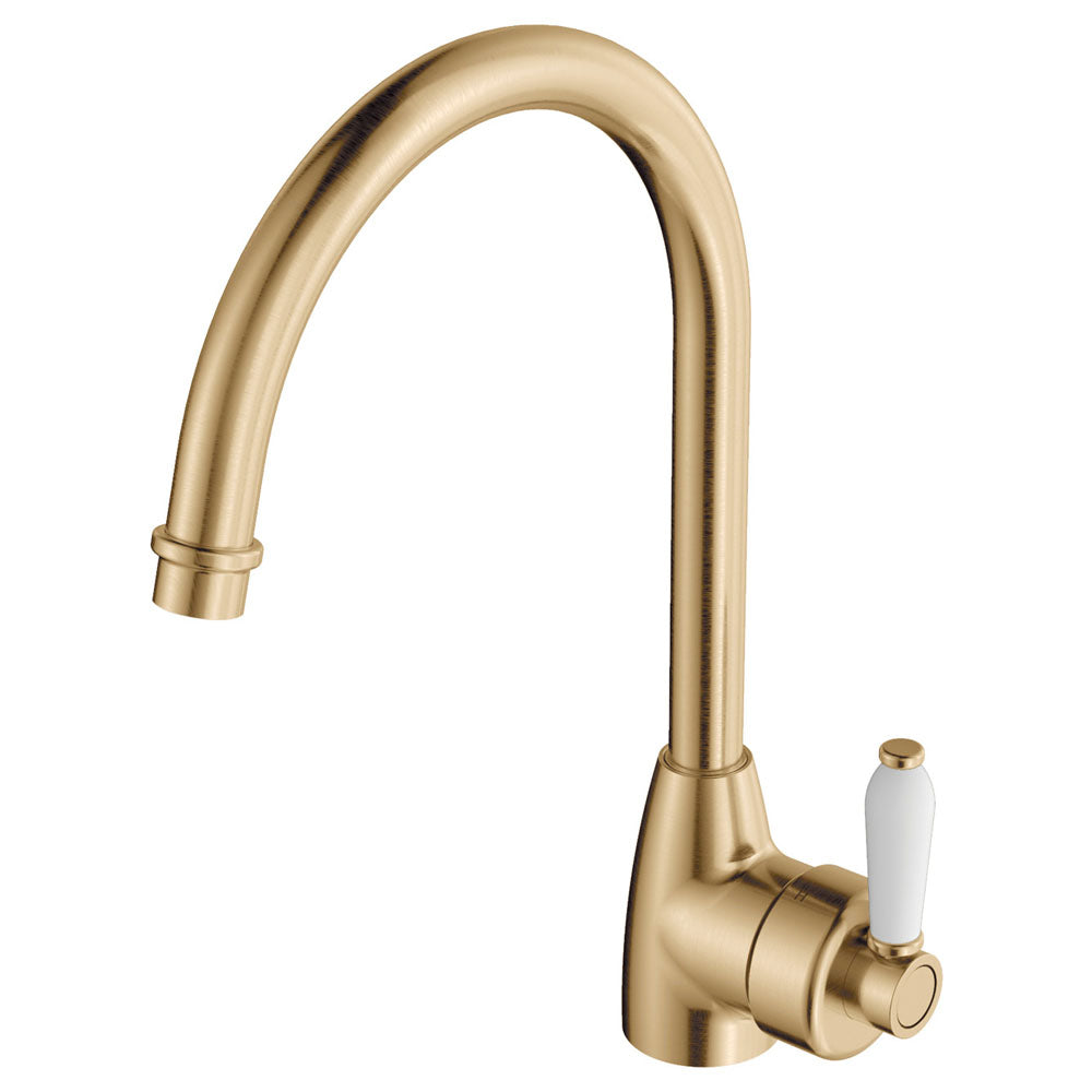 Eleanor Gooseneck Sink Mixer - Urban Brass / Ceramic