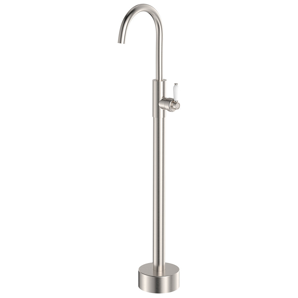 Eleanor Floor Mounted Basin/Bath Mixer - Brushed Nickel / Ceramic
