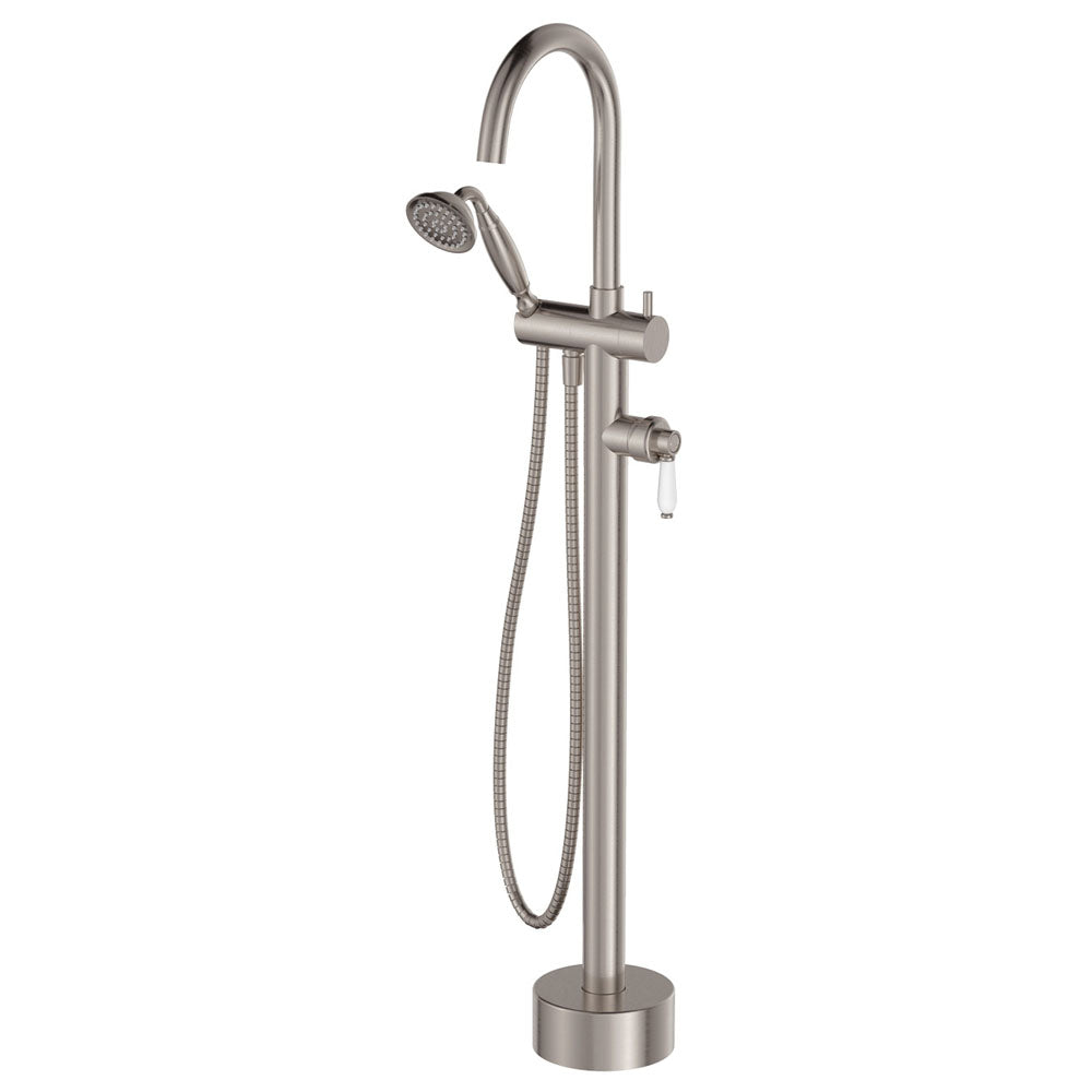 Eleanor Floor Mixer & Shower - Brushed Nickel / Ceramic
