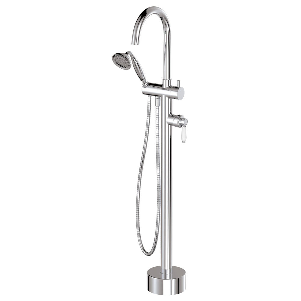 Eleanor Floor Mixer & Shower - Chrome / Ceramic
