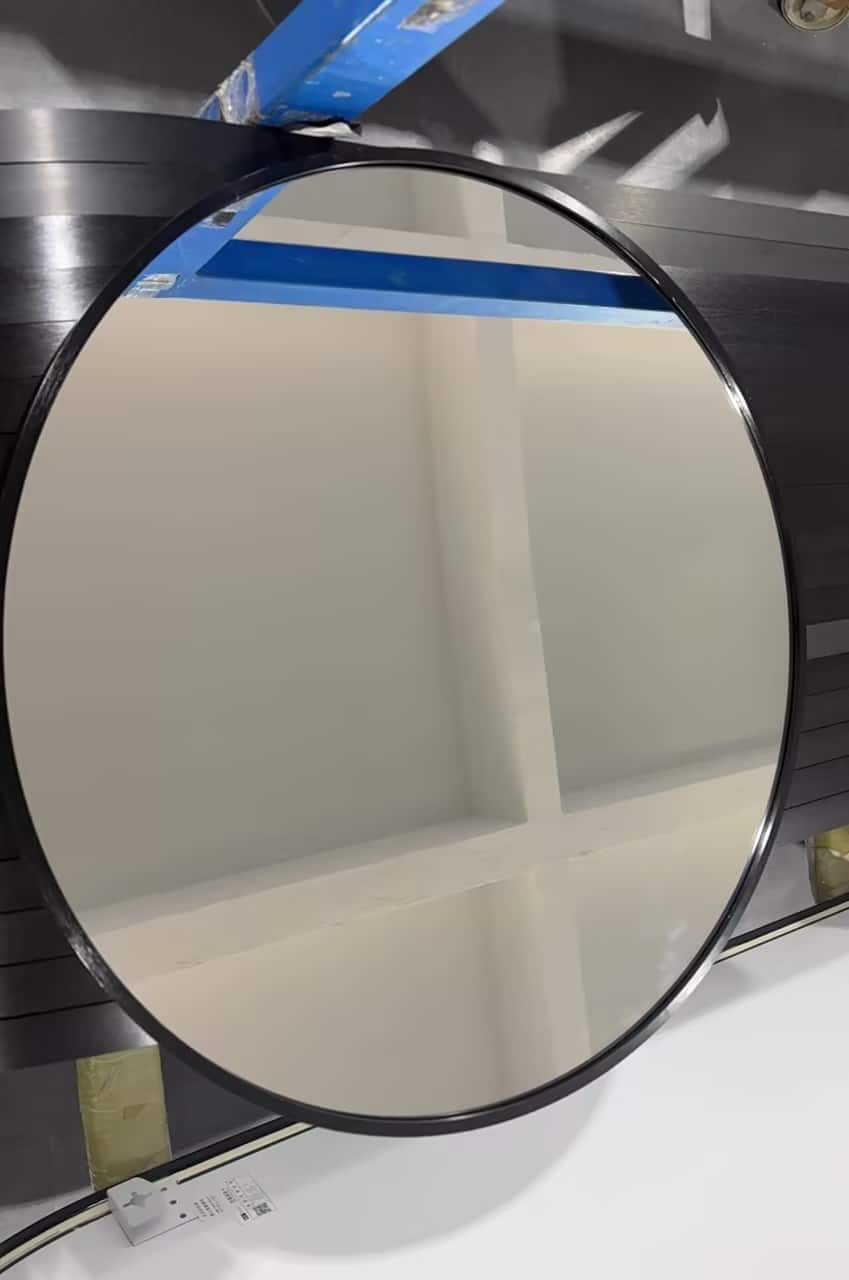 Modern Round Wall Mirror 100cm Black Aluminium Frame