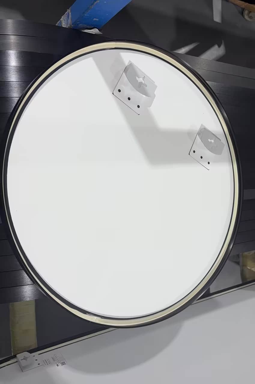 Modern Round Wall Mirror 100cm Black Aluminium Frame