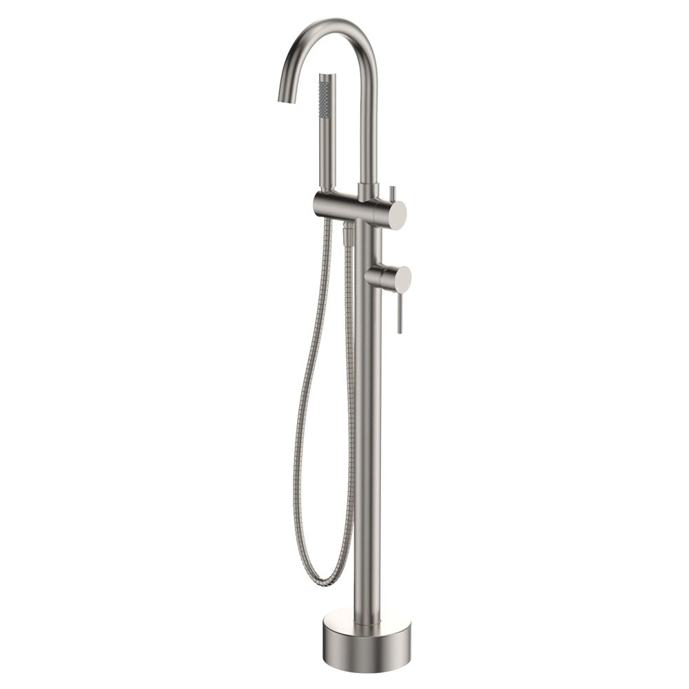 Kaya Floor Mounted Bath Mixer With Hand Shower - Brushed Nickel