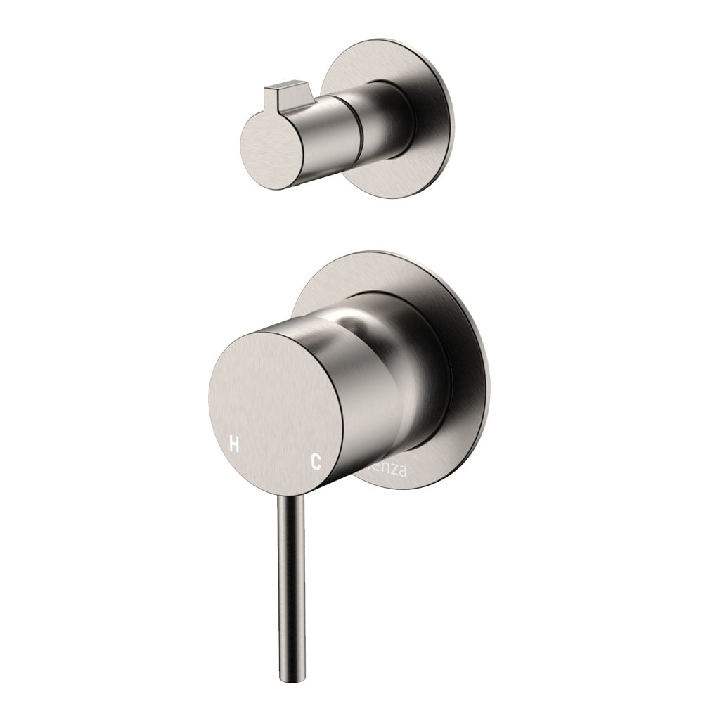 Kaya Wall Diverter Mixer, Small Round Plates - Brushed Nickel