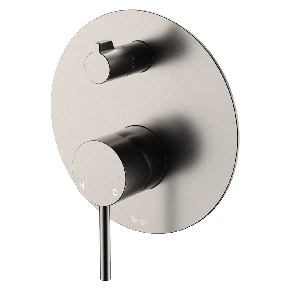 Kaya Wall Diverter Mixer, Large Round Plate - Brushed Nickel