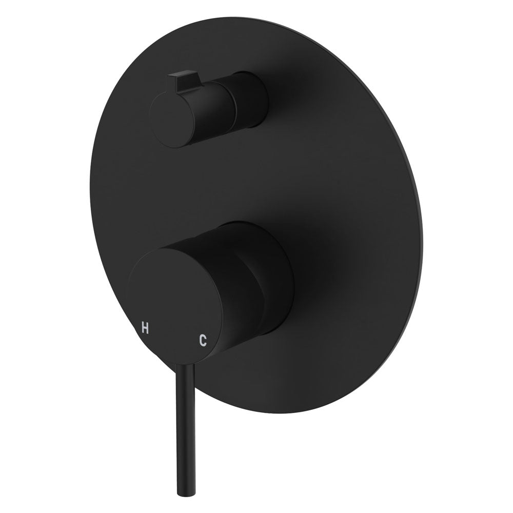 Kaya Wall Diverter Mixer, Large Round Plate - Matte Black