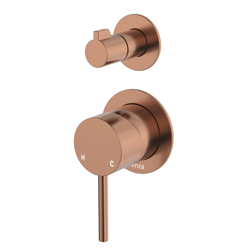 Kaya Wall Diverter Mixer, Small Round Plates - Brushed Copper