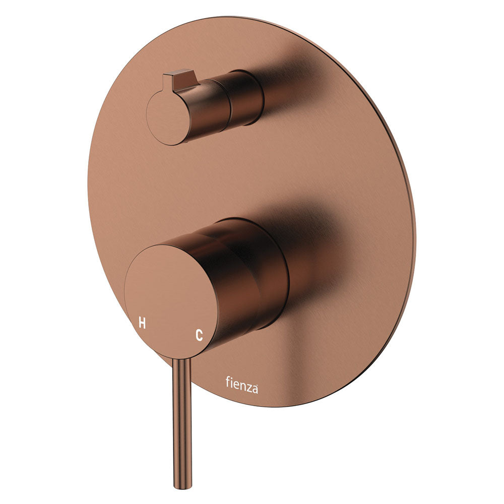 Kaya Wall Diverter Mixer, Large Round Plate - Brushed Copper