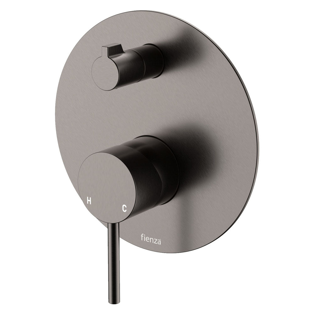 Kaya Wall Diverter Mixer, Large Round Plate - Gun Metal