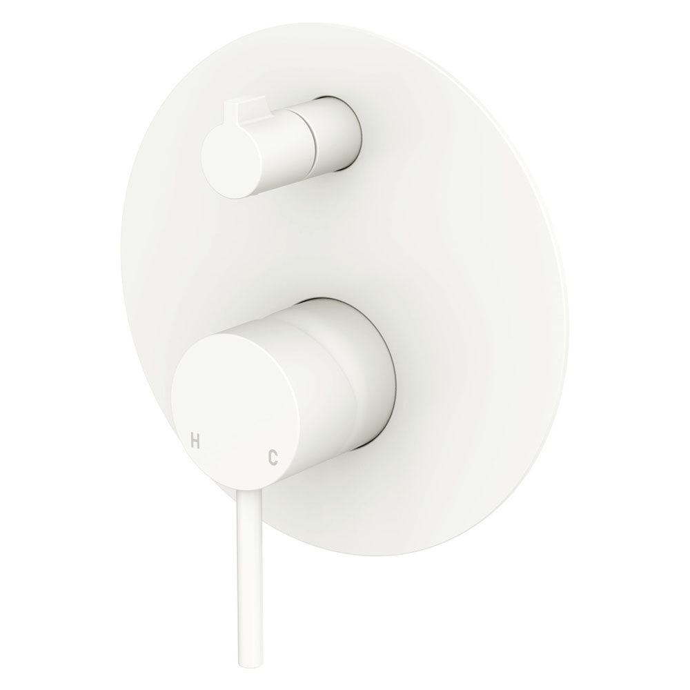 Kaya Wall Diverter Mixer, Large Round Plate - Matte White