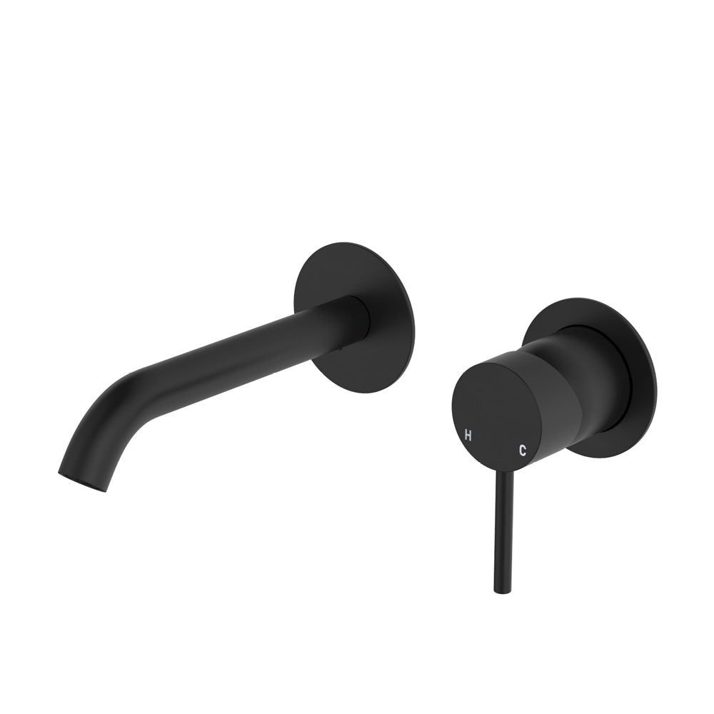 Kaya Basin/Bath Wall Mixer Set, Round Plates, 160mm Outlet - Matte Black