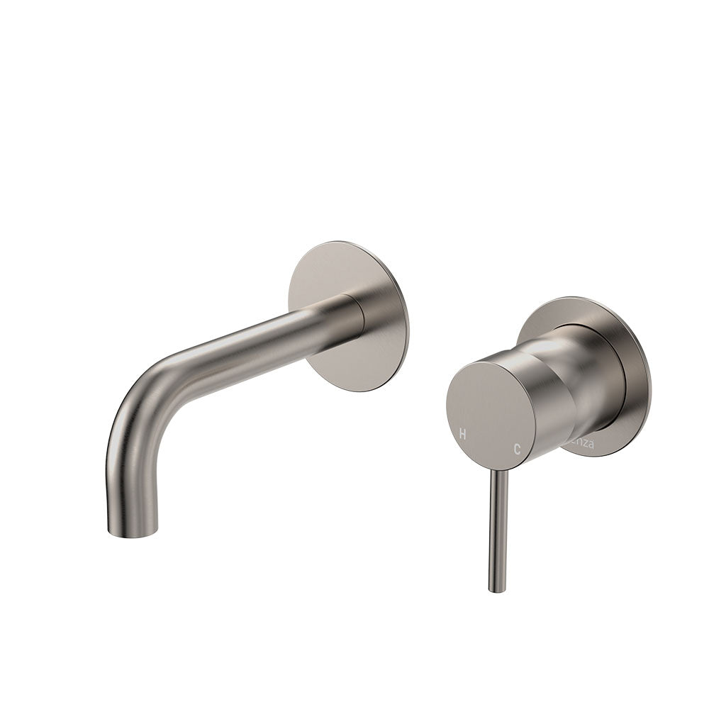 Kaya Basin/Bath Wall Mixer Set, Round Plates, 130mm Outlet - Brushed Nickel