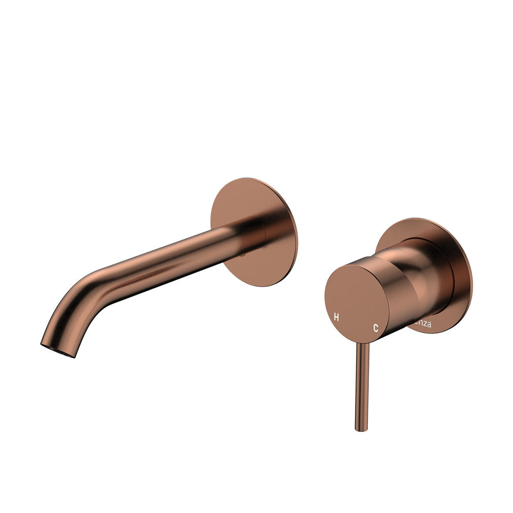Kaya Basin/Bath Wall Mixer Set, Round Plates, 160mm Outlet - Brushed Copper