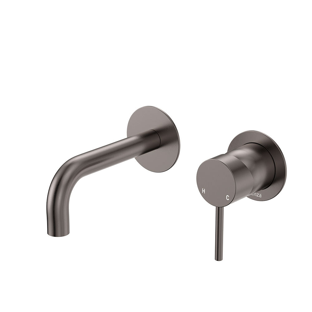 Kaya Basin/Bath Wall Mixer Set, Round Plates, 130mm Outlet - Gun Metal